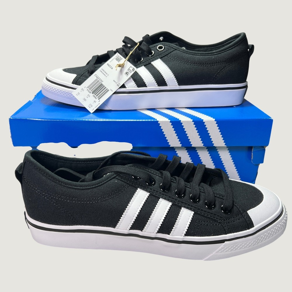 Adidas Originals Nizza Mens Size 10 Black White Canvas Sneakers CQ2332 NWT